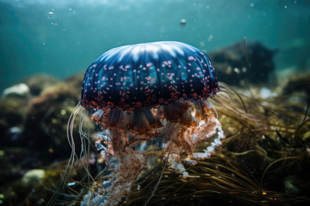 Swimming close to the Scottish coast is Aequorea. Oceanic little jellyfish. little creatures. Generative AIの素材
