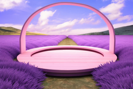 Lavender field as podium backdrop natural beauty. Generative AIの素材