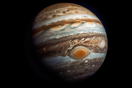 The image of Jupiter taken from space reveals all its beauty. incredibly detailed image with components provided by NASA. There are other planets and orientations available. Generative AIの素材