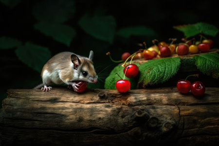 On worn wood, a flying squirrel (Lomys horsfieldi) is searching for little insects. These creatures are nocturnal, or they are awake at night. Generative AIの素材