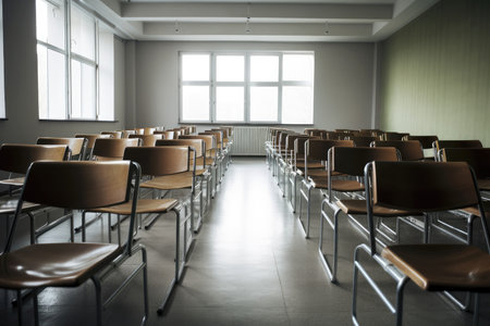 empty classroom with many armchairs. Generative AIの素材