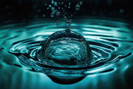 waves from a drop dropping into a body of water. place a copy. Generative AIの素材