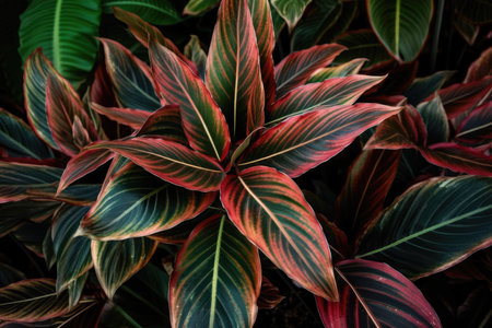 a plant or leaf Background of colorful, vibrant, tropical nature with Cordyline fruticosa leaves. Generative AIの素材