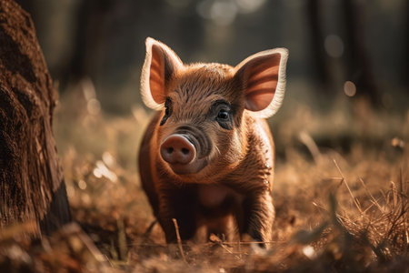 adorable piglet in a meadow. Generative AIの素材