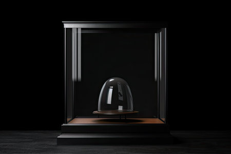 Black display case with no contents, isolated shelf displayの素材