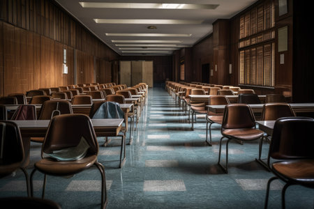 Rows of chairs in the big classroomの素材