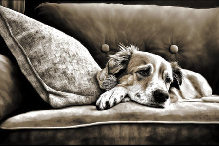The dog is on the couch. pet sleeping on sofa. Portrait of a house petの素材