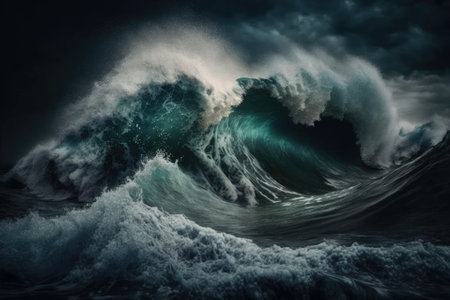 Sea foam in the ocean is being removed. Storm waves and dark waterの素材