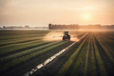 Spraying wheat crops fieldの素材
