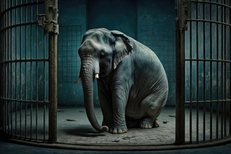 There was a beautiful old elephant in a cageの素材
