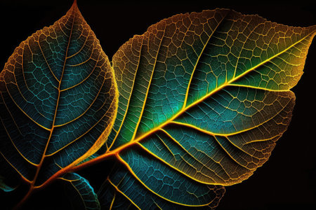 Veins that are visible on zelkova leaves that are dead. macro photography at close rangeの素材