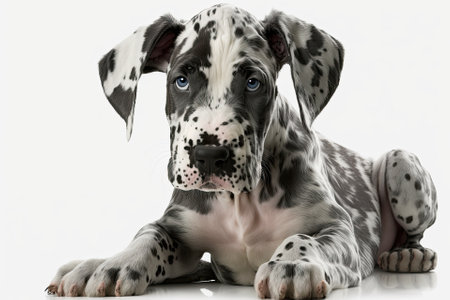 Two month old Great Dane puppy in front of a white backgroundの素材