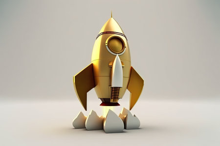 An animated rocket in gold on a white background,の素材