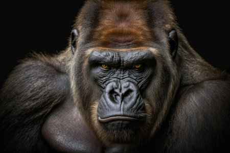 western Lowland Gorilla (Gorilla, gorilla, gorilla) with a strong, angry look on its faceの素材