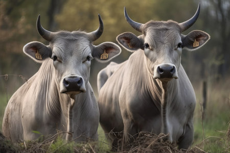 Two large grey cattle from Hungaryの素材