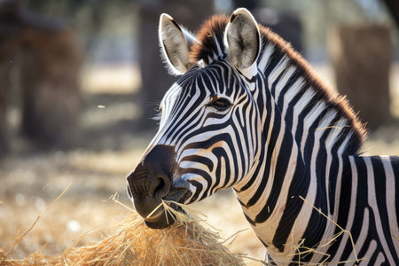 Zebra of Grevy consuming hay. Equus grevyi is the atin nameの素材