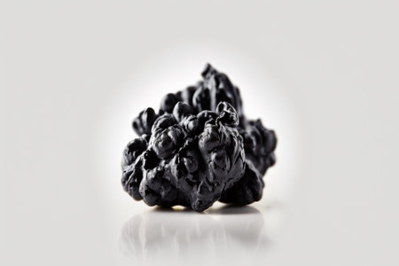 black raisins on a white background, alone. Close up. For text only. Macrophotographyの素材
