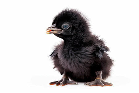 Newborn Chinese Silkie with Open Beak Isolated on White Backgroundの素材
