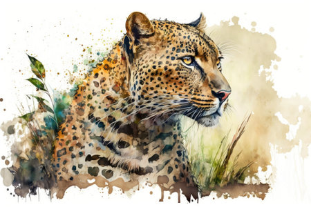 Watercolor drawing of a leopard, a tropical wild cat. Safari wildlife fauna. jungle natureの素材