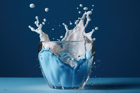 Blue backdrop with a milk splashの素材