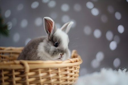 Candy Cane Basket Baby Bunny. Generative AIの素材
