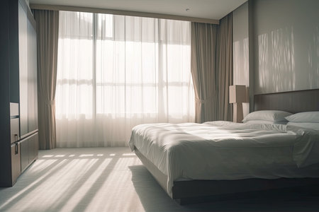 Background of luxury hotel resort bedroom in abstract hazeの素材