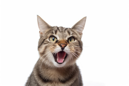 Isolated on a white background, a cat with a comical expression and its tongue outの素材