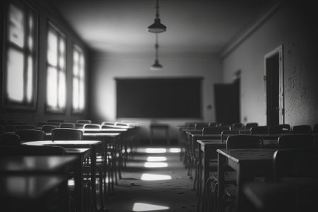 Blurred view of empty classroomの素材