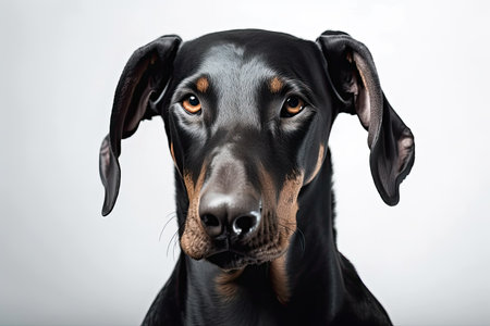 Portrait of a Doberman dog on a white backgroundの素材
