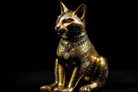 Egyptian cat figurine over a white backgroundの素材