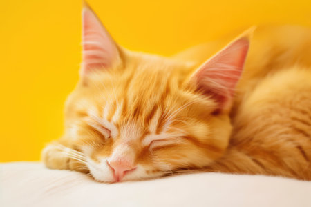 a picture of a cat sleeping down with yellow eyes. Generative AIの素材