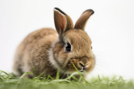 studio close up of an easter rabbit against a white backgroundの素材