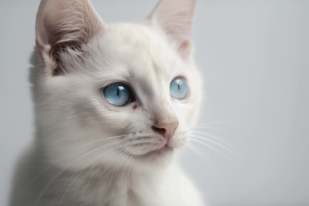 White kitten with blue eyes in a studio photograph on a white background. turning the headの素材