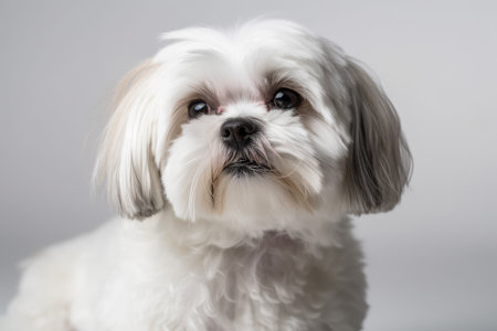 Shih Tzu Maltese dog portrait with a white backdropの素材