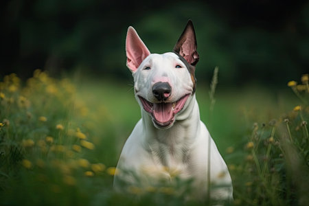 The bull terrier turns to face the cameraの素材