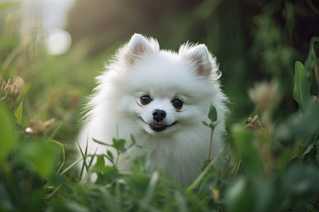 beautiful dog, tiny white Pomeranian puppyの素材