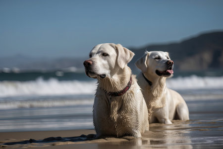 dogs on the Atxabiribil beach in Sopelana, Vizcaya. Sunday afternoonの素材