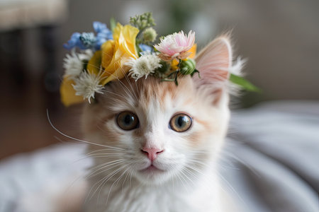 a lovely kitten holding a flowerの素材