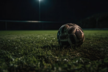ball in green field in soccer stadium. ready for game in the midの素材