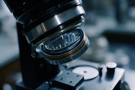 lens of a laboratory microscope. In a lab, sophisticated microscopesの素材