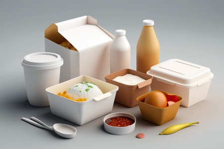 on a white table, a variety of food delivery containersの素材