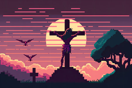 Jesus dies on the cross flat artwork for Good Fridayの素材