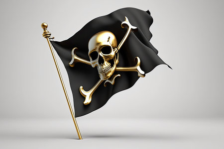 pirate flag, jolly roger, three dimensional render, isolated on whiteの素材