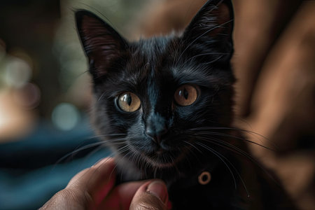 amusing black cat in your hand. Generative AIの素材