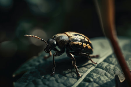 A serene aesthetic photograph of a solitary beetleの素材