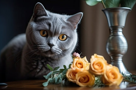 British cat consumes a bouquetの素材