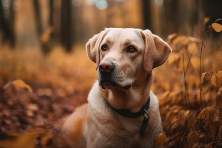 Outdoors with a Labrador retrieverの素材