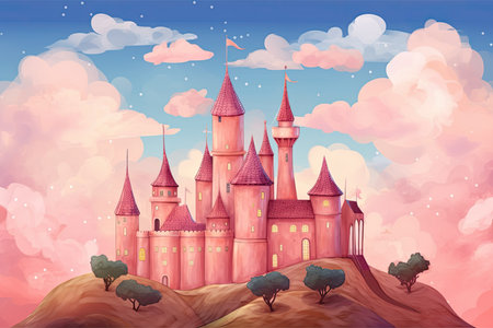 a castle from a fairy tale with sugary cloudsの素材
