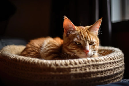 cat in cat bed sleeping. Generative AIの素材
