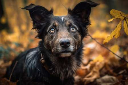 A terrified dog in an autumn park. Generative AIの素材